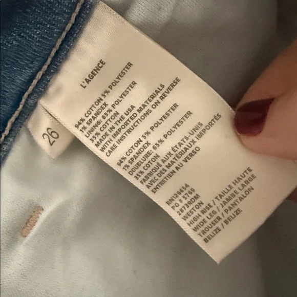 L'Agence Weston Wide Leg Jeans in Alis. Size 26